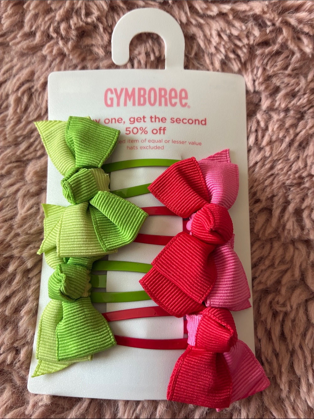 Gymboree Cherry Collection Lime Green & Hot Pink Bow Snap Clips - Set of 4